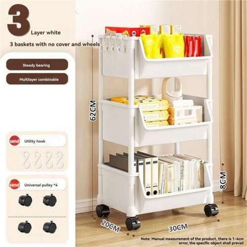 2-Layer Household Snacks Storage Bookshelf, Trolley Storage Rack, Storage Rack Kitchen Fruit and Vegetable Basket