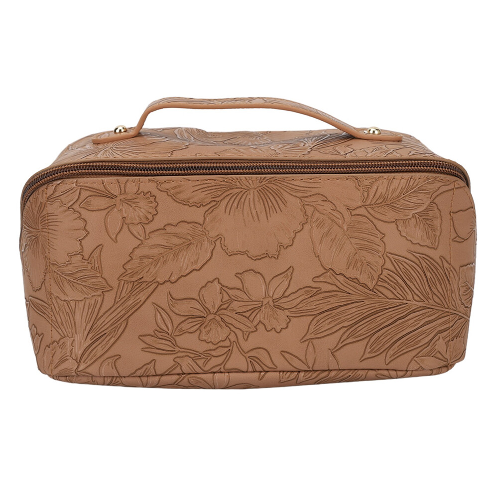 Elegant Cosmetic Organizer, Travel Toiletry Bag with Vegan Leather, Embossed Pattern Makeup Bags for Women