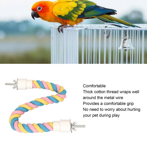 Bird Cotton Rope Perch S Size Pink/Yellow/Blue 2