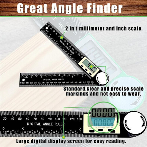 Angle Finder Protractor, 2-in-1 Miter Saw Protractor, 200mm ABS Angle Ruler, High Accuracy Miter Angle Measuring Tool
