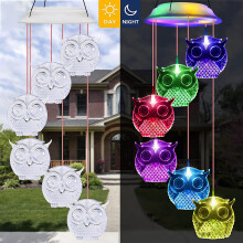 Color Changing Owl Solar Wind Chime Light Waterproof Outdoor Yard Garden Decor