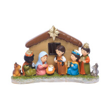 Festive Home Decoration Christmas Nativity Set Resin Figurines Baby Jesus Birth Scene LED Religious Statues Indoor Table Mantle Display for Holidays