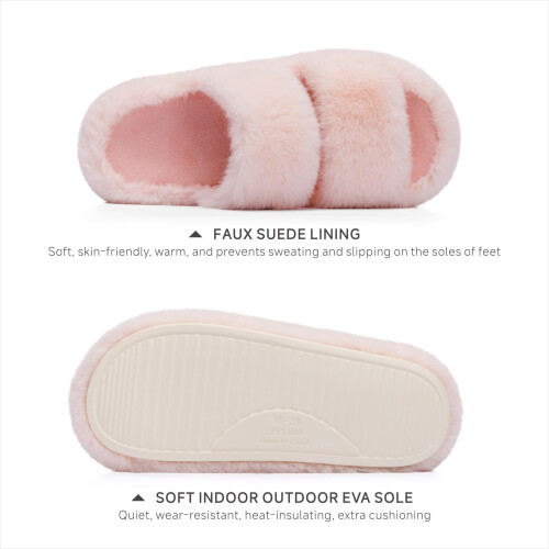 Γυναικείες παντόφλες Memory Foam Fuzzy, ανοιχτά δάχτυλα από τεχνητή γούνα με δύο λάστιχα 2