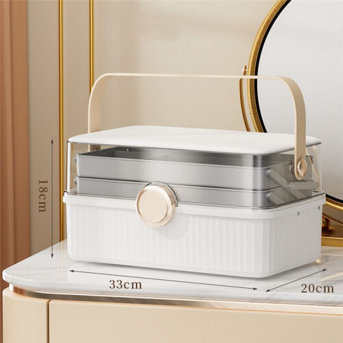Cosmetics Storage Box Bigcapacity Plastic Desktop Storage Box Dustproof Lipstick Extra Storage Box with Lid,Ivory White 1