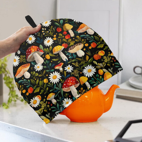 Mushroom Tea Cozy for Teapot or Kettle with Hanging Loop 1