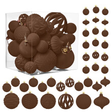36pcs Velvet Flocked Shatterproof Christmas Ball Ornaments, Multi-Size Brown Tree Decor Set