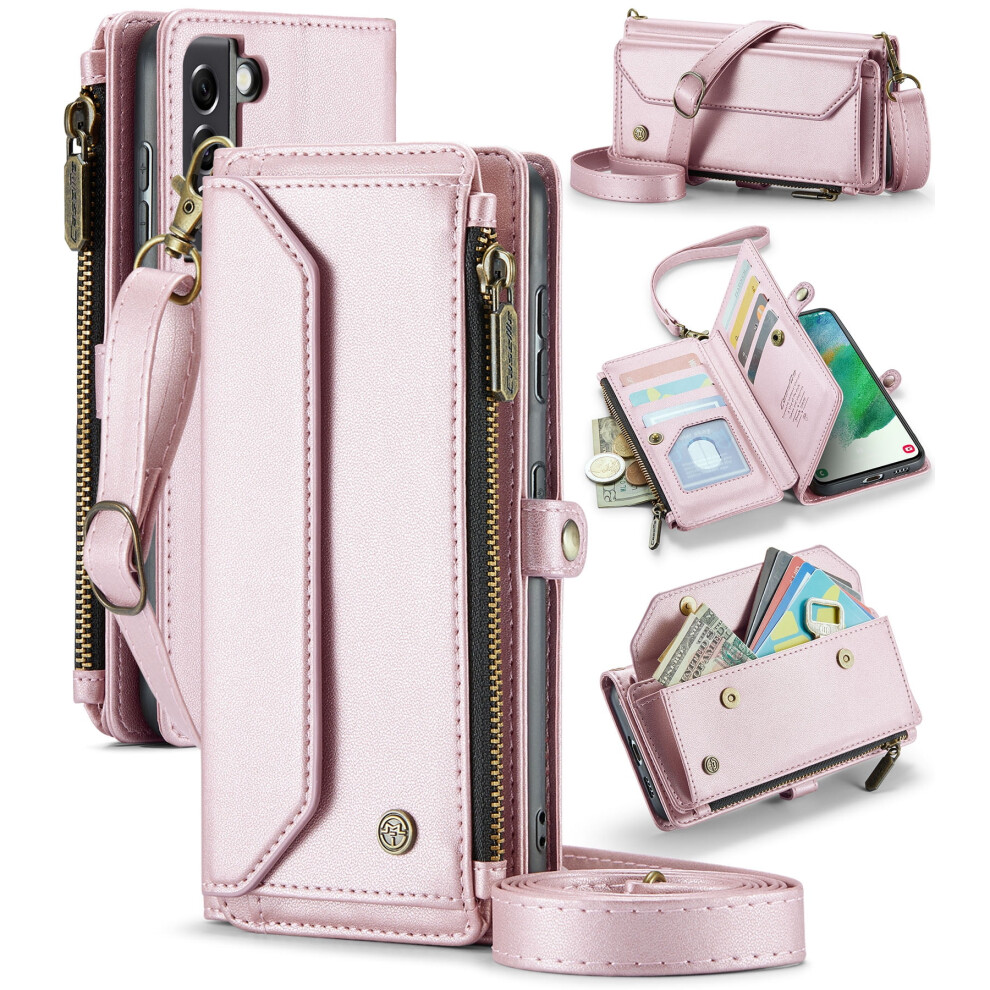 Caseme Leather Wallet Case For Compatible With Samsung Galaxy S21 Fe Â Rfid Blocking, 10-Card Holder, Zipper Bills Slot, Magnetic Wrist Strap 9313598243508