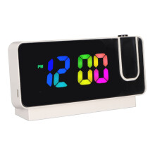 White LED Mirror Clock CR2032, 12/24h, 2 Alarms