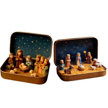 Mini Religious Easter Nativity Set 2 pcs in tin box