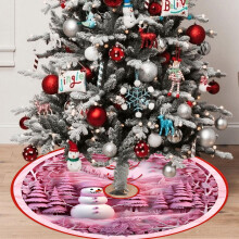 36" Velvet Christmas Tree Skirt – Soft Pink with Santa Design, Polyester, Easy Install & Clean, Elegant Holiday Decor