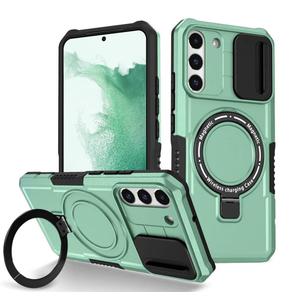 Light Shockproof Case For Samsung Galaxy S22 Plus 6.6" – Sliding Camera Cover, Magsafe Compatible, Hidden Kickstand & Ring Holder Blue 9496895278401