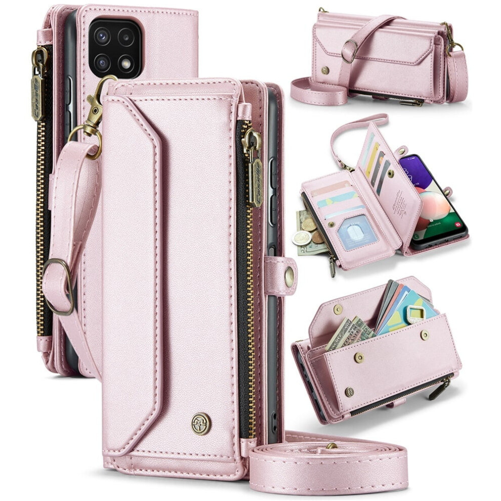 Caseme Leather Wallet Case For Compatible With Samsung Galaxy A22 6.6" Â Rfid Blocking, 10-Card Holder, Zipper Bills Slot, Magnetic Wrist Strap 9313598244291