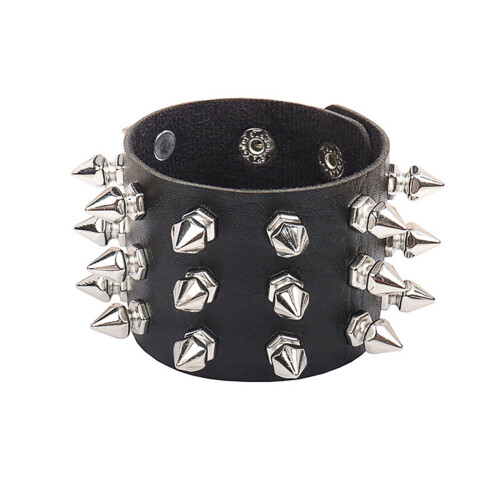 Δερμάτινο βραχιόλι Punk Spike Rivets με μεταλλικό περίβλημα, μαύρο ρυθμιζόμενο βραχιόλι