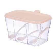 6.97x5.28x3.94in Pink 3-Compartment Seasoning Box - Plastic Airtight Spice Storage with Built-In Spoon, Kitchen Condiment & Herb Organizer
