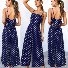 Women Jumpsuits Casual Long Pants Summer Backless Sleeveless Loose Polka Dot Bodycon Party Playsuit Bodysuit Women One Piece Jumpsuit Overalls