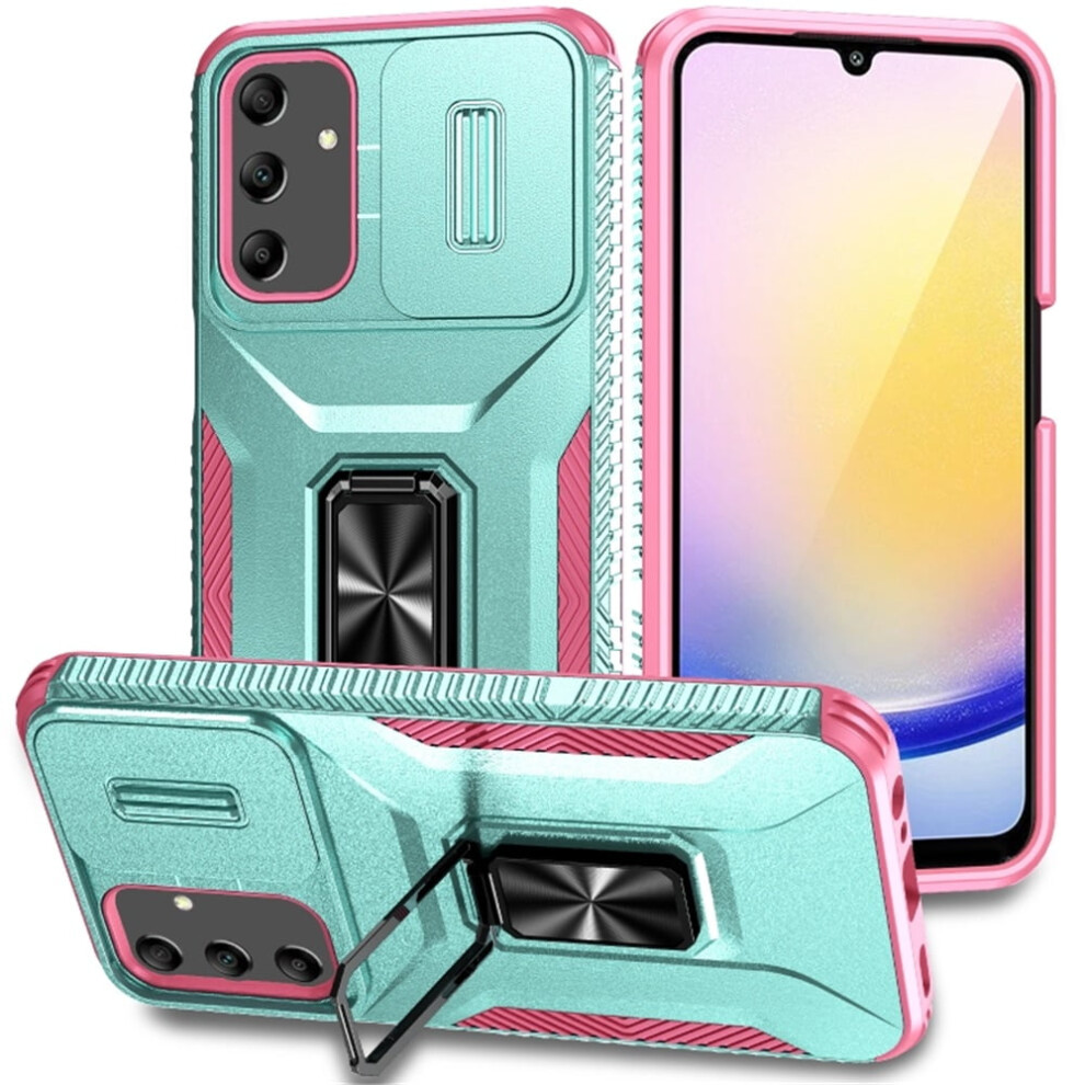 Slim Fit Shockproof Hybrid Case For Samsung Galaxy A25 5G Â Military-Grade, Slide Camera Cover & Rotated Ring Kickstand, Grey Green Green,Grey 9313598246660
