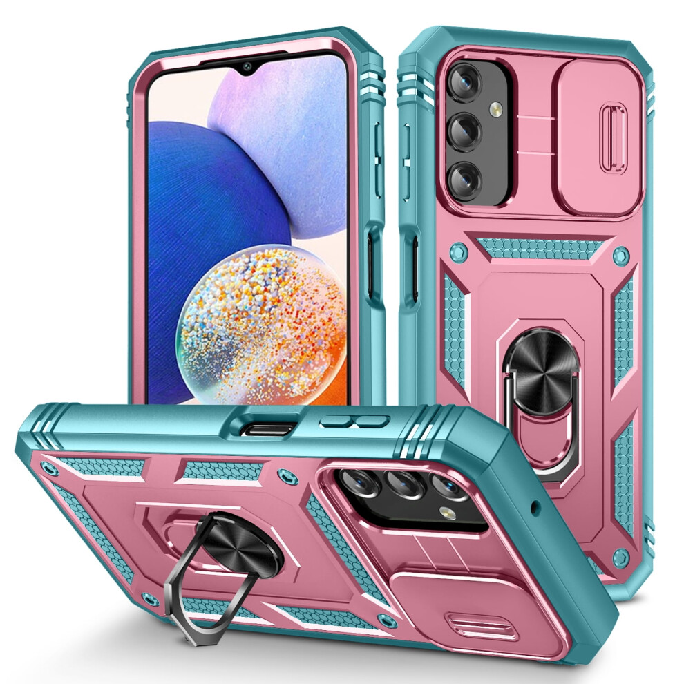 Shockproof Card Holder Case For Samsung Galaxy A25 5G Â Rugged Slide Lens Cover, 360 Rotating Kickstand & Magnetic, + Pink/Green 9450273086552