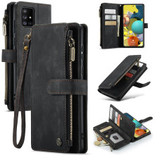 CaseMe Wallet Case for compatible with Samsung Galaxy A51 4G – PU Leather, Magnetic Flip, Lanyard, Zipper Card Holder