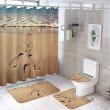 Peace Love Sandy Feet Hawaii 4-Pc Bathroom Rug Set with Shower Curtain, Toilet Cover & U-Shaped Mat – Coastal Palm Trees Design