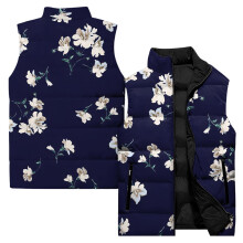 Women's Floral Cotton Sleeveless Vest Jacket Dark Blue