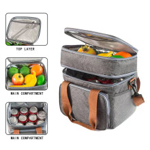Boîte à lunch isotherme double compartiment ultra-résistante pour hommes et femmes – Sac isotherme durable avec bandoulière, gris