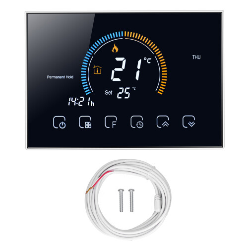 LCD Touch Screen Home Thermostat With WiFi And Voice Control, Smart Programmable Heat Pump Temperature Controller Energy Efficient Custom Scheduling