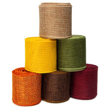 Panglică de pânză de sac de toamnă, 6,1 cm x 6 culori, total, 30 de yarzi, panglică cu sârmă din pânză de sac, pentru decorațiuni de