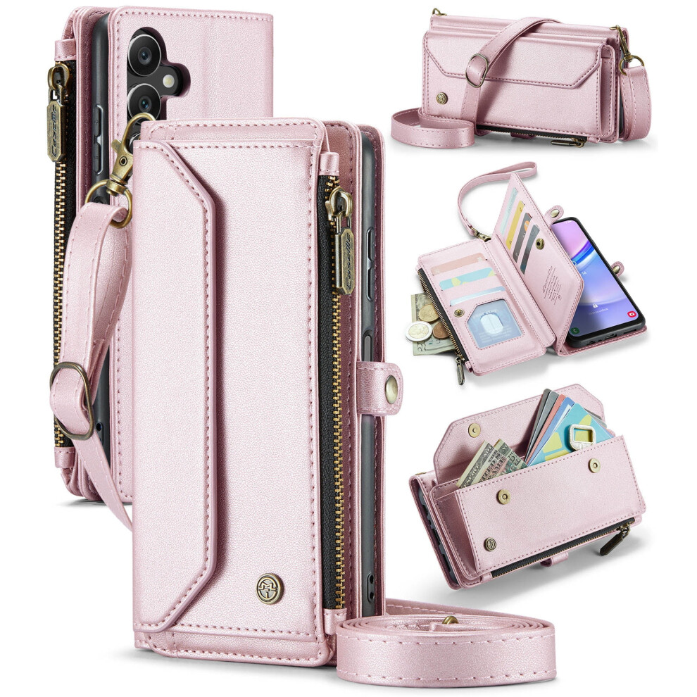 Caseme Leather Wallet Case For Compatible With Samsung Galaxy A15 6.5" Â Rfid Blocking, 10-Card Holder, Zipper Bills Slot, Magnetic Wrist Strap 9496895278579