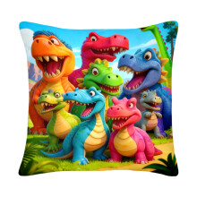 Cartoon Decor Throw Pillow Covers 16"x16" Kids Dinosaur Linen Decorative Pillow Covers