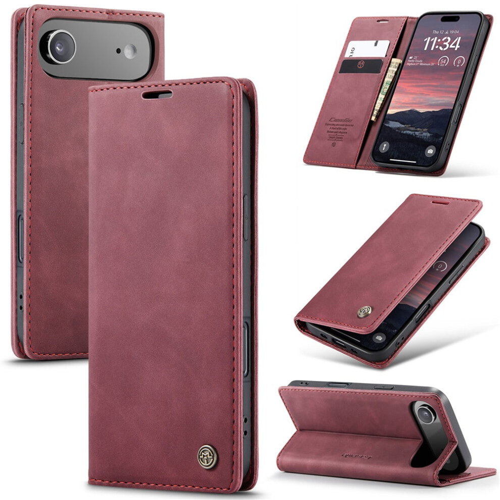 Caseme Leather Flip Wallet Case For Compatible With Iphone Air Â Magnetic Closure, Card Holder, Shockproof, Kickstand, Wine Red 9313598245342