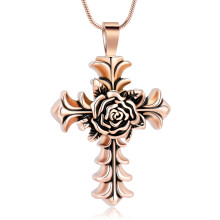 Cross Urn Necklace for Ashes Rose Flower Memorial Pendant