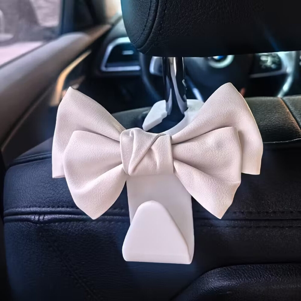 Car Purse Hooks, Cute Bow Car Seat Headrest Hook Hanger Rear Seat Organizer, Universal Car Accessories Travel Essentials, White 9313598247216