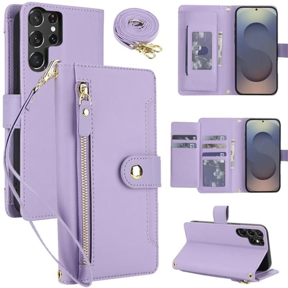 Compatible With Samsung Galaxy S26 Ultra 5G Rfid-Blocking Wallet CaseâShockproof, Multi-Card Slots, Zipper Pocket, Detachable Shoulder/Wrist Purple 9313598246127