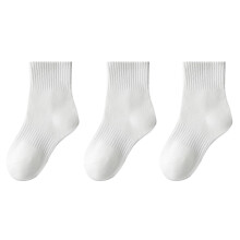3PC Kids Boys Girls Athletic Crew Socks Mid Tube Cotton School Uniform Basic Socks White 12-16 Years