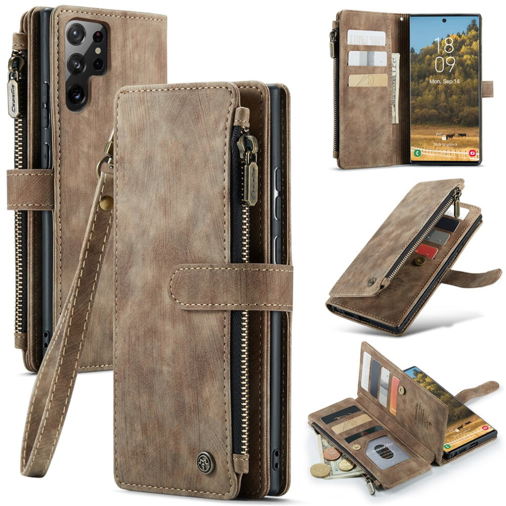 Caseme Wallet Case For Samsung Galaxy S22 Ultra Â Pu Leather Magnetic Flip, Lanyard, Zipper Card Holder, Compatible With Galaxy S22 Ultra 6.8" 9313598246196