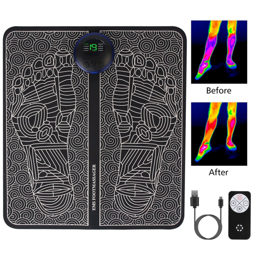 Foot Massager Mat with 8 Modes, 19 Intensities, Remote Control â Foldable for Plantar Pain Relief & Muscle Relaxation, Compatible with All Feet