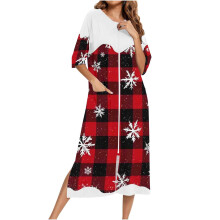 asdoklhq Womens Robe Women's Christmas Print 3/4Sleeve Nightgown and Winter Nightdress Zip with Pokets Loose Pajamas Red L