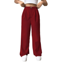 Womens Loose Wide Leg Pants Casual Trousers High Waisted Loose Straight Leg Stylish Pants Suit Pants Burgundy