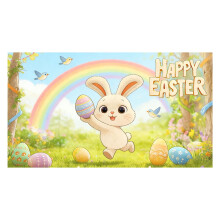 Bannière Lapin de Pâques 200 x 150 cm – Décoration de porte de garage, décoration extérieure printanière, accessoire de décoration pour le
