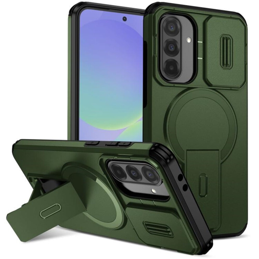 Rugged Case For Samsung Galaxy A36 5G / A56 5G 6.7" – Magsafe, Invisible Fold Stand, Sliding Camera, Shockproof Green 9313598248190