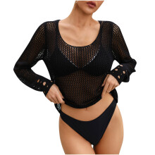 Häkeltop für Damen, langärmelig, Strandkleid, locker geschnitten, leicht, gestrickt, zum Überziehen