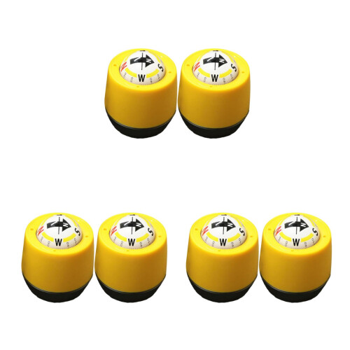 6Pcs Car Compass Dashboard Yellow ABS Portable Auto Direction Guide