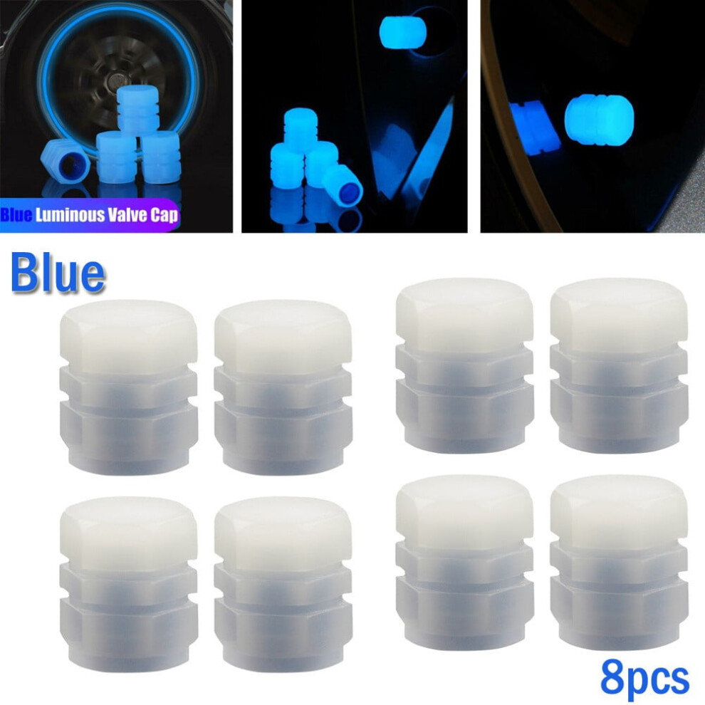Luminous Car Wheel Tire Valve Stem Caps Fluorescent Dust Covers For Vehicle Rims 8Pc Blue 9496895276636