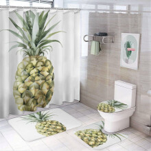 Ensemble de rideau de douche 4 pièces avec tapis antidérapant, couvre-abattant de toilette et tapis de bain – Décoration de salle de bain