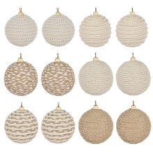 Christmas Tree Ornaments, Holiday Decor, Christmas Ball Foam Twine Wrapped Hanging Decorations, Beige Foam Wool Yarn Material