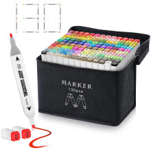 130 Colors Alcohol Markers Set with Case,Dual Tip Point,130 Count