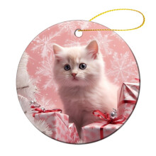 Small Pink Kitten Christmas Gift Ornament Cat Lover Girls Gifts Double Sided Porcelain 3 Inch Funny Commemorative Ornaments & Gift Housewarming Gift
