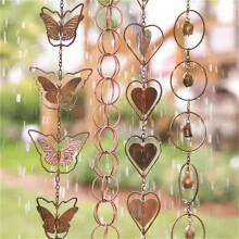 Steel Leaf Rain Chain, Garden Gift for Mom, Gutters, Rain Catcher for Downspout with Adapter, Thick Flower Cups E