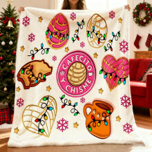 Christmas Flannel Blanket - Soft Warm 280gsm All-Season Bedspread with Concha & Coffee Print, Cozy Sofa Bed Cover, Machine Washable Holiday Decor