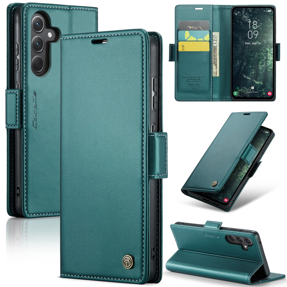 Caseme Leather Wallet Case For Samsung Galaxy A35 5G – Rfid Blocking, Magnetic Clasp, Kickstand, Green 9496895281319